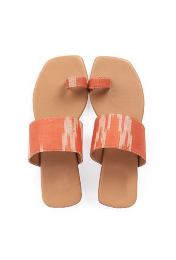 Red & Tawny Brown Ikat One toe Cruelty Free Leather Flats